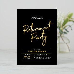 Invitación Con Relieve Metalizado Fiesta de jubilación con letra de pincel moderna d