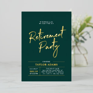 Invitación Con Relieve Metalizado Fiesta de Jubilación con Letra Moderna en Dorado y