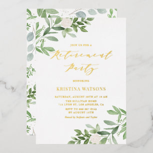 Invitación Con Relieve Metalizado Fiesta de jubilación de flores blancas con acuarel
