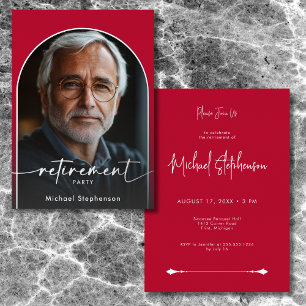 Invitación Con Relieve Metalizado Fiesta de Jubilación Escarlata Mínima Moderna