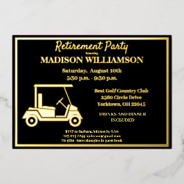 Invitación Con Relieve Metalizado Fiesta de Jubilación Golf Real Gold