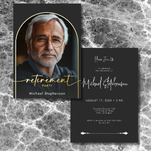 Invitación Con Relieve Metalizado Fiesta de Jubilación Minimalista Moderna Negra
