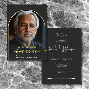 Invitación Con Relieve Metalizado Fiesta de Jubilación Minimalista Moderna Negra