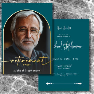 Invitación Con Relieve Metalizado Fiesta de Jubilación Minimalista Moderna Teal