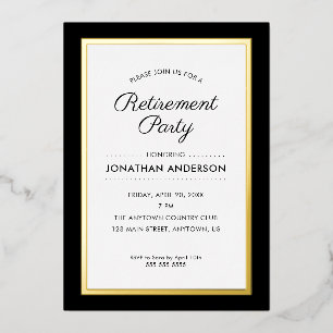 Invitación Con Relieve Metalizado Fiesta de Jubilación Negro y Dorado