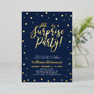 Invitación Con Relieve Metalizado Fiesta de Jubilación Sorpresa Confeti Azul Marino