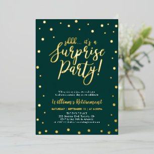 Invitación Con Relieve Metalizado Fiesta de Jubilación Sorpresa de Confeti Dorado y 