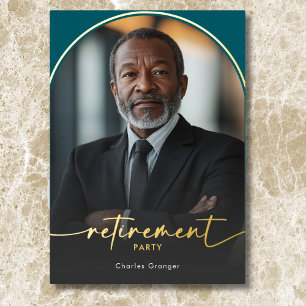 Invitación Con Relieve Metalizado Fiesta de Jubilación Verde azulada Mínima Moderna