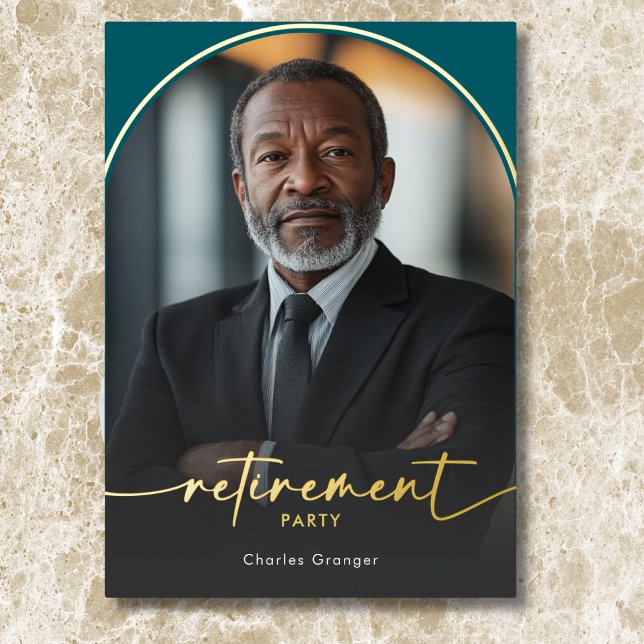 Invitación Con Relieve Metalizado Fiesta de Jubilación Verde azulada Mínima Moderna (Modern Minimal Teal Retirement Party Foil Invitation)