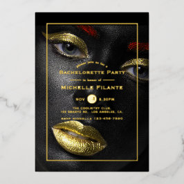 Invitación Con Relieve Metalizado Fiesta de la Bachelorette de Oro y Negro