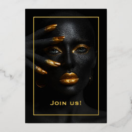 Invitación Con Relieve Metalizado Fiesta de la Bachelorette de Oro y Negro