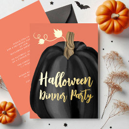 Invitación Con Relieve Metalizado Fiesta de la cena de Halloween de la calabaza con