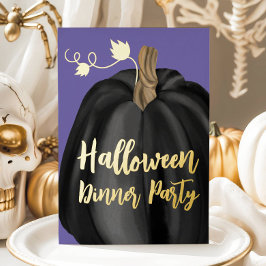 Invitación Con Relieve Metalizado Fiesta de la cena Halloween de Purple Gold Script