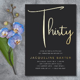 Invitación Con Relieve Metalizado Fiesta de la escritura de oro 30 cumpleaños