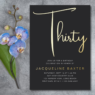 Invitación Con Relieve Metalizado Fiesta de la escritura de oro 30 cumpleaños