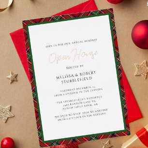Invitación Con Relieve Metalizado Fiesta de los Navidades Lucrativos Stewart Tartan 