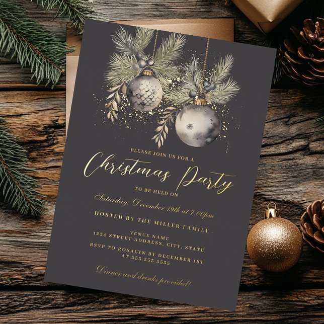 Invitación Con Relieve Metalizado Fiesta de los Navidades Shimmer Gold Baubles (Subido por el creador)