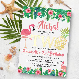 Invitación Con Relieve Metalizado Fiesta de Luau de playa de verano tropical chicas