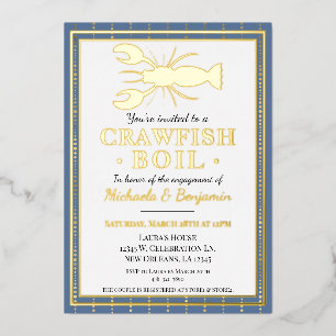 Invitación Con Relieve Metalizado Fiesta de mariscos con cangrejos de río azules par
