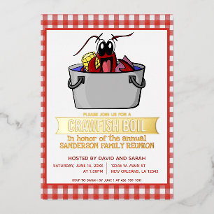 Invitación Con Relieve Metalizado Fiesta de mariscos de cangrejos de río Picnic Reun