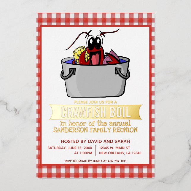 Invitación Con Relieve Metalizado Fiesta de mariscos Hervir cangrejos Reunión famili (Anverso)