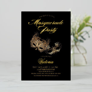 Invitación Con Relieve Metalizado Fiesta de Máscara Negra
