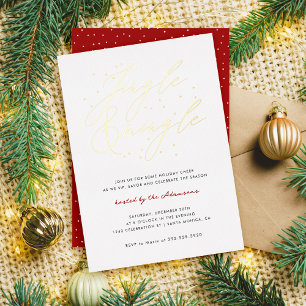 Invitación Con Relieve Metalizado Fiesta de Navidad Chic Calligraphy Jingle & Mingle