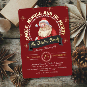 Invitación Con Relieve Metalizado Fiesta de Navidad con Caña de Caramelo de Santa Cl