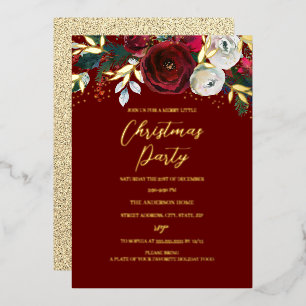 Invitación Con Relieve Metalizado Fiesta de Navidad con Follaje Festivo Rojo