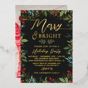 Invitación Con Relieve Metalizado Fiesta de Navidad con Foto de Alegría y Brillantez