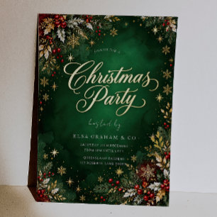 Invitación Con Relieve Metalizado Fiesta de Navidad con Hoja de Oro Verde Festiva