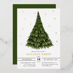 Invitación Con Relieve Metalizado Fiesta de Navidad con Lámina Clásica Elegante