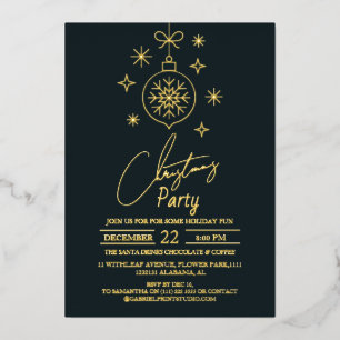 Invitación Con Relieve Metalizado Fiesta de Navidad con letra elegante moderna chic