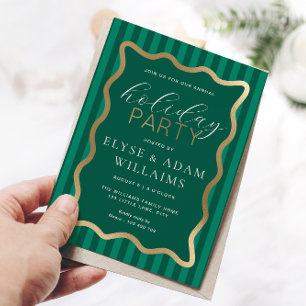 Invitación Con Relieve Metalizado Fiesta de Navidad con raya verde ondulada