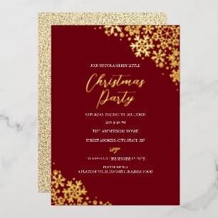 Invitación Con Relieve Metalizado Fiesta de Navidad Copo de Nieve de Oro Rojo