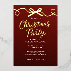 Invitación Con Relieve Metalizado Fiesta de Navidad Corporativa Arco Rojo Dorado