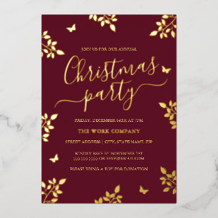 Invitación Con Relieve Metalizado Fiesta de Navidad corporativa Butterfly Gold Leaf