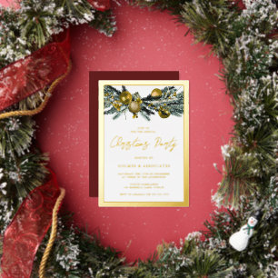 Invitación Con Relieve Metalizado Fiesta de Navidad Corporativa Classic Gold