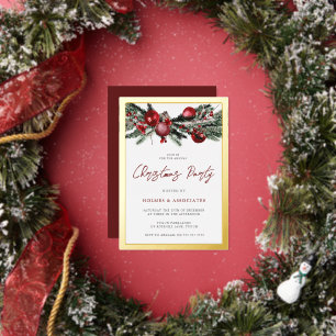 Invitación Con Relieve Metalizado Fiesta de Navidad Corporativa con Borde de Oro Clá