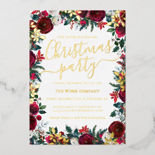 Invitación Con Relieve Metalizado Fiesta de Navidad Corporativa con Hojas de Oro Flo