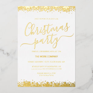 Invitación Con Relieve Metalizado Fiesta de Navidad Corporativa Copo de Nieve Blanco