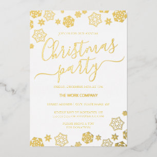 Invitación Con Relieve Metalizado Fiesta de Navidad Corporativa Copo de Nieve de Oro