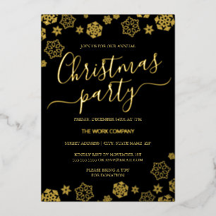 Invitación Con Relieve Metalizado Fiesta de Navidad Corporativa Copo de Nieve de Oro