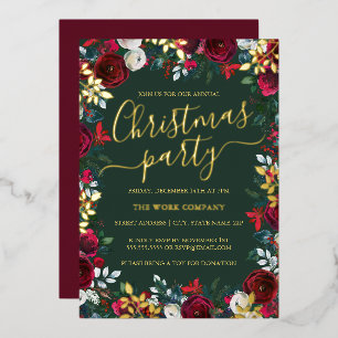 Invitación Con Relieve Metalizado Fiesta de Navidad corporativa de hoja roja verde d