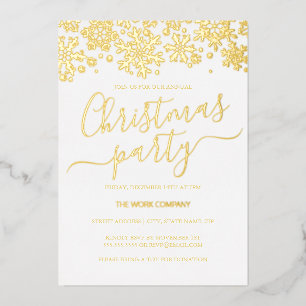 Invitación Con Relieve Metalizado Fiesta de Navidad corporativa de oro blanco copo d