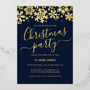 Invitación Con Relieve Metalizado Fiesta de Navidad Corporativa de Snowflake Navy