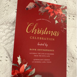 Invitación Con Relieve Metalizado Fiesta de Navidad Corporativa Festiva Moderna Roja
