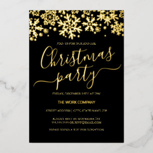 Invitación Con Relieve Metalizado Fiesta de Navidad Corporativa Snowflake Black Gold