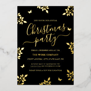 Invitación Con Relieve Metalizado Fiesta de Navidad Corporativa Verde Hoja de Oro Ne
