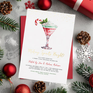 Invitación Con Relieve Metalizado Fiesta de Navidad de Cóctel Haciendo Espíritus Bri